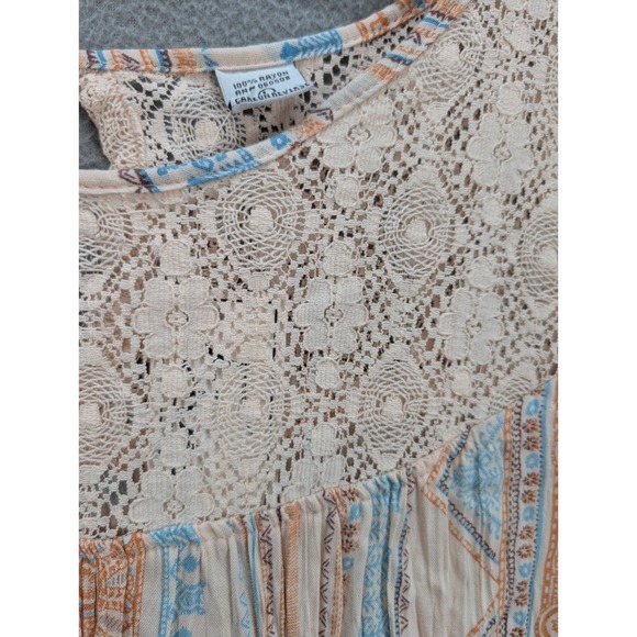 Emma G Cold Shoulder Top Crochet Lace Peasant Boho Tunic Rayon Womens Size L NWT - Picture 3 of 11